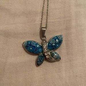 Blue Murano Millefiori Butterfly Necklace